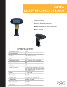 LECTOR  DE CODIGO DE BARRAS TECHZONE POS BI-DIRECCIONAL INTERFACE USB VEL 100/S GRIS