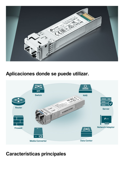 Transceptor mini-GBIC SFP / Duplex Multimodo 1GBase /  Distancia 550 metros /  Conector LC