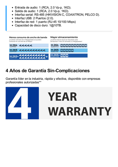 DVR 8 Canales TurboHD + 4 Canales IP/ 4 Megapixel/ Acusense/ 1 Bahía de Disco Duro / 1 Canal de Audio / Videoanálisis