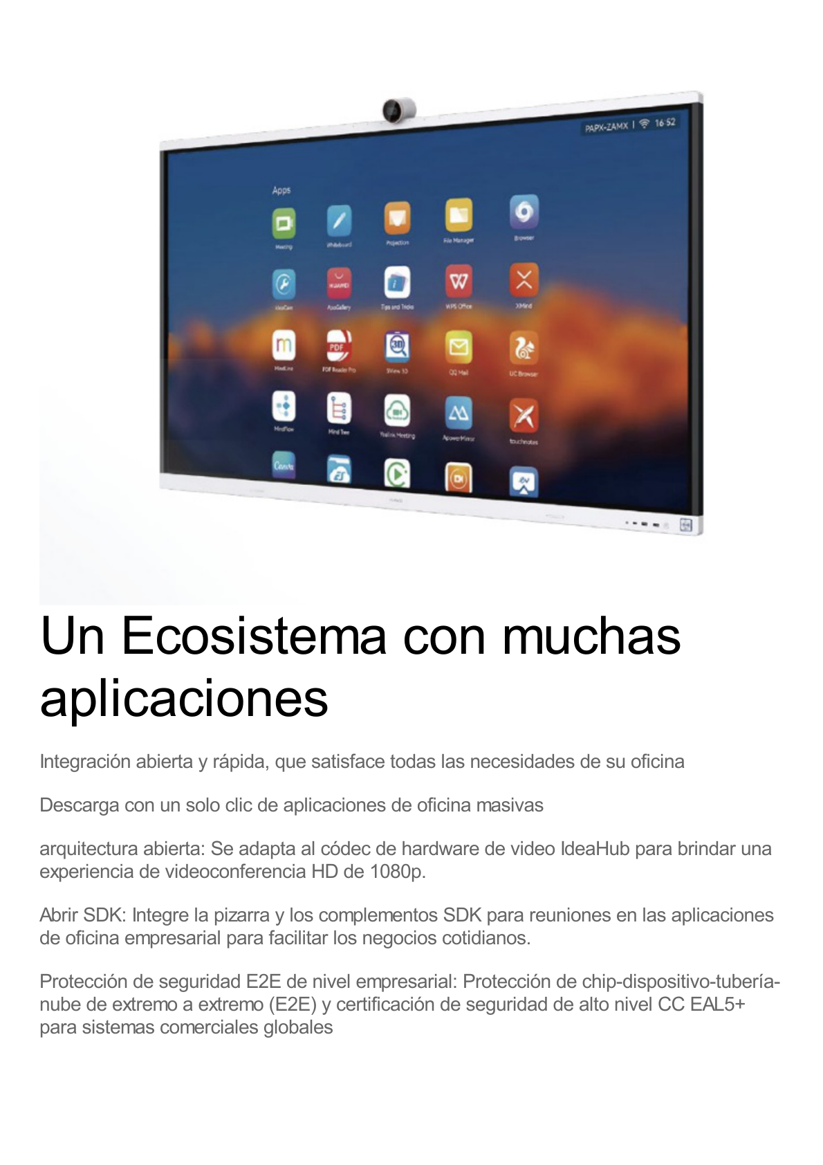 HUAWEI IdeaHub S2, Pantalla interactiva para Colaboración Inteligente, 65", 4K UHD, Harmony OS, Wi-Fi 6, Cámara inteligente, Funcionalidad BYOM.