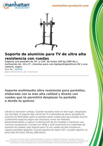 Soporte Manhattan para TV tipo carro de 70-120 pulg 140KG con inclinacion y ultraresistente