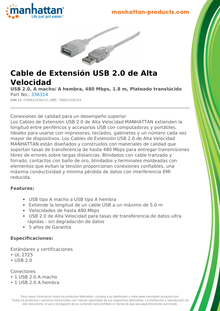 CABLE USB 2.0 EXTENSION 1.8M PLATA