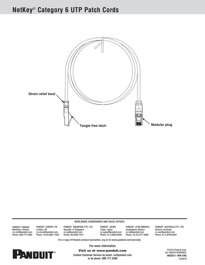 Cable Patchcord Panduit UTP Categoría 6 con Plug Modular en Cada Extremo - 2M - Azul