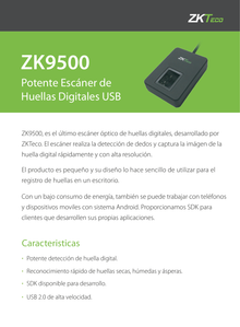 ZKTeco ZK9500 - Enrolador de Huella Digital por USB Conexión de Alta Velocidad USB 2.0