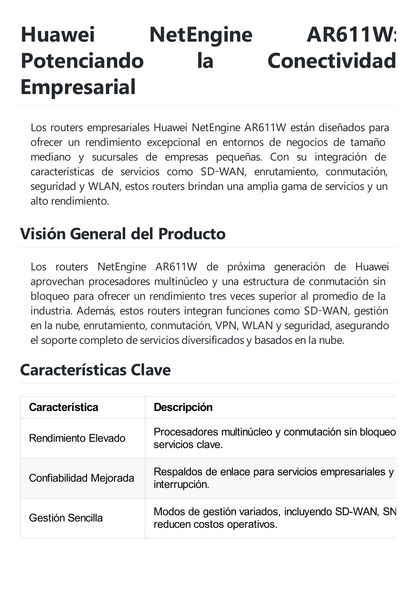 Router Huawei NetEngine para Pequeñas Empresas / Soporta SD-WAN, Balanceo de Cargas/Failover, Seguridad y Wi-Fi Doble Banda MIMO 2x2