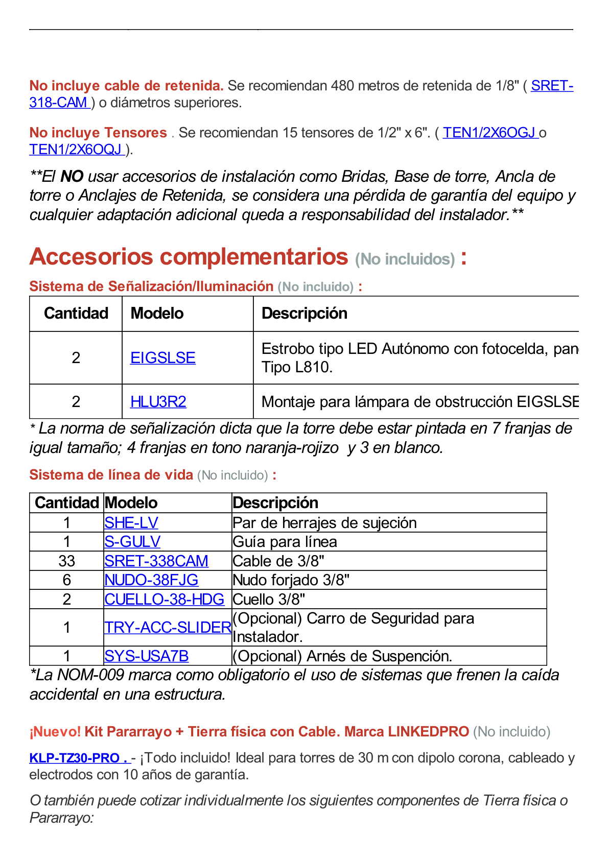 Kit de Torre Arriostrada de Techo de 30 m con Tramo STZ30G Galvanizada por Inmersión en Caliente (No incluye retenida).