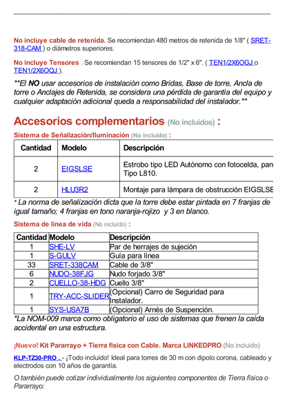 Kit de Torre Arriostrada de Techo de 30 m con Tramo STZ30G Galvanizada por Inmersión en Caliente (No incluye retenida).