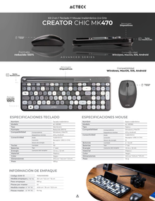 Kit Teclado y Mouse Creator Chic Colors MK470 Gris Inalambrico con soporte para smartphone