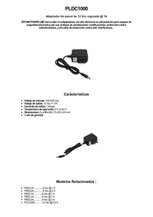 Adaptador de Pared de 12 Vcc @ 1 Amp Regulado / Uso en Interior / Múltiples Usos / Con cable de 95 cm