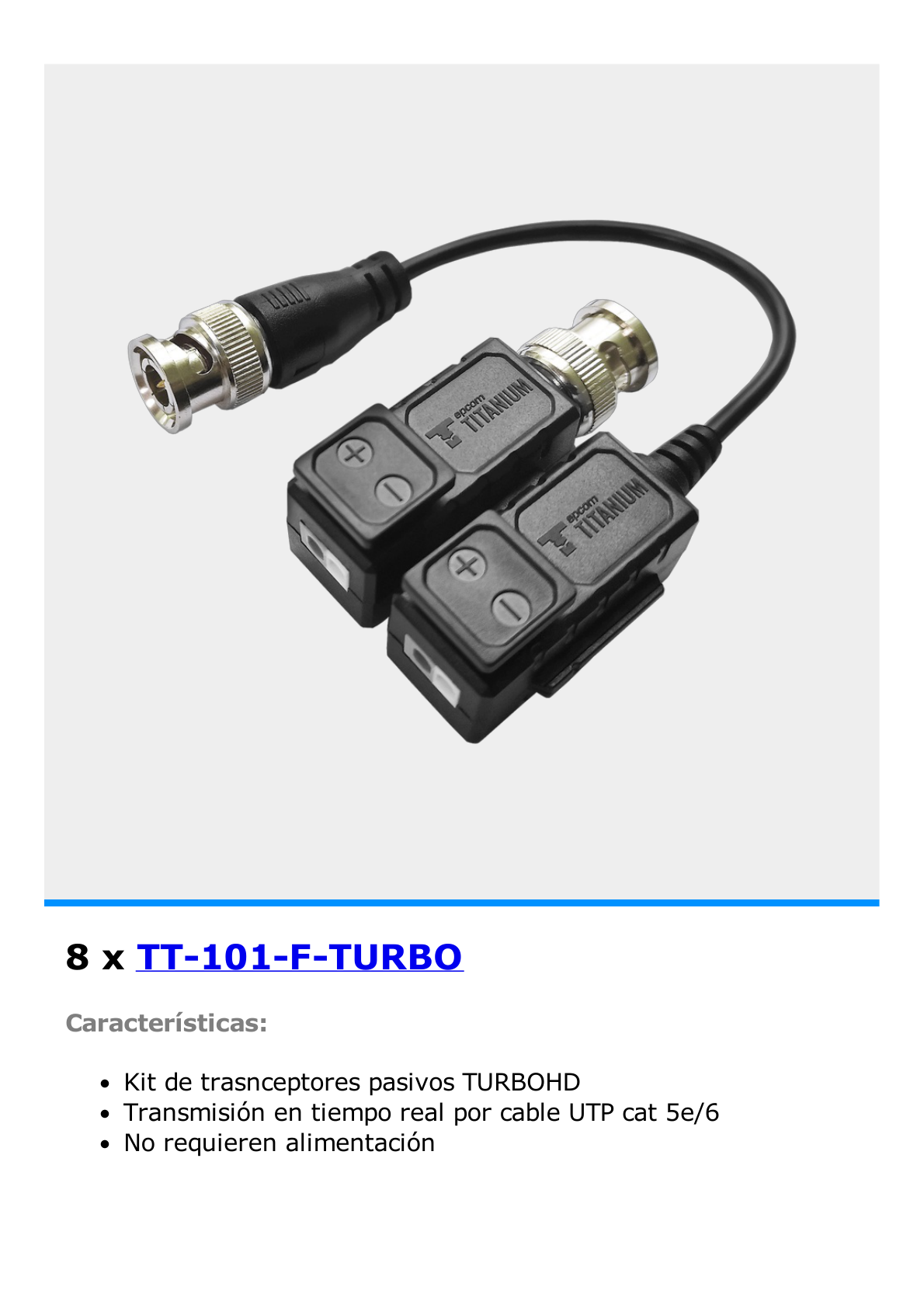 KIT TurboHD con Audio 1080p / DVR 8 Canales / 8 Cámaras Bala (exterior 2.8 mm) / Transceptores / Conectores / Fuente de Poder / AUDIO POR COAXITRON