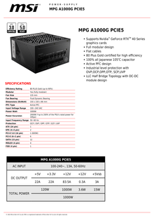 Fuente MSI 1000W Gold 80 Plus full modular MPG conector PCIE5