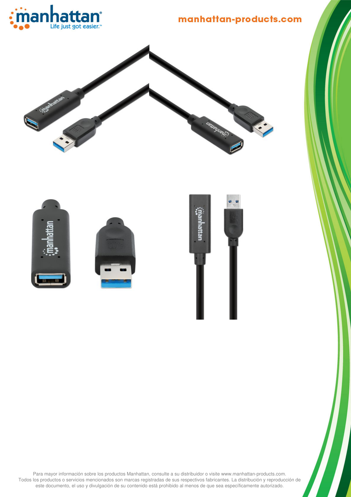 Cable Manhattan Extension activa USB V3.0 10M negro