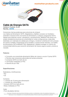 CABLE DE CORRIENTE MANHATTAN INTERNO MOLEX(4PINES) A SATA