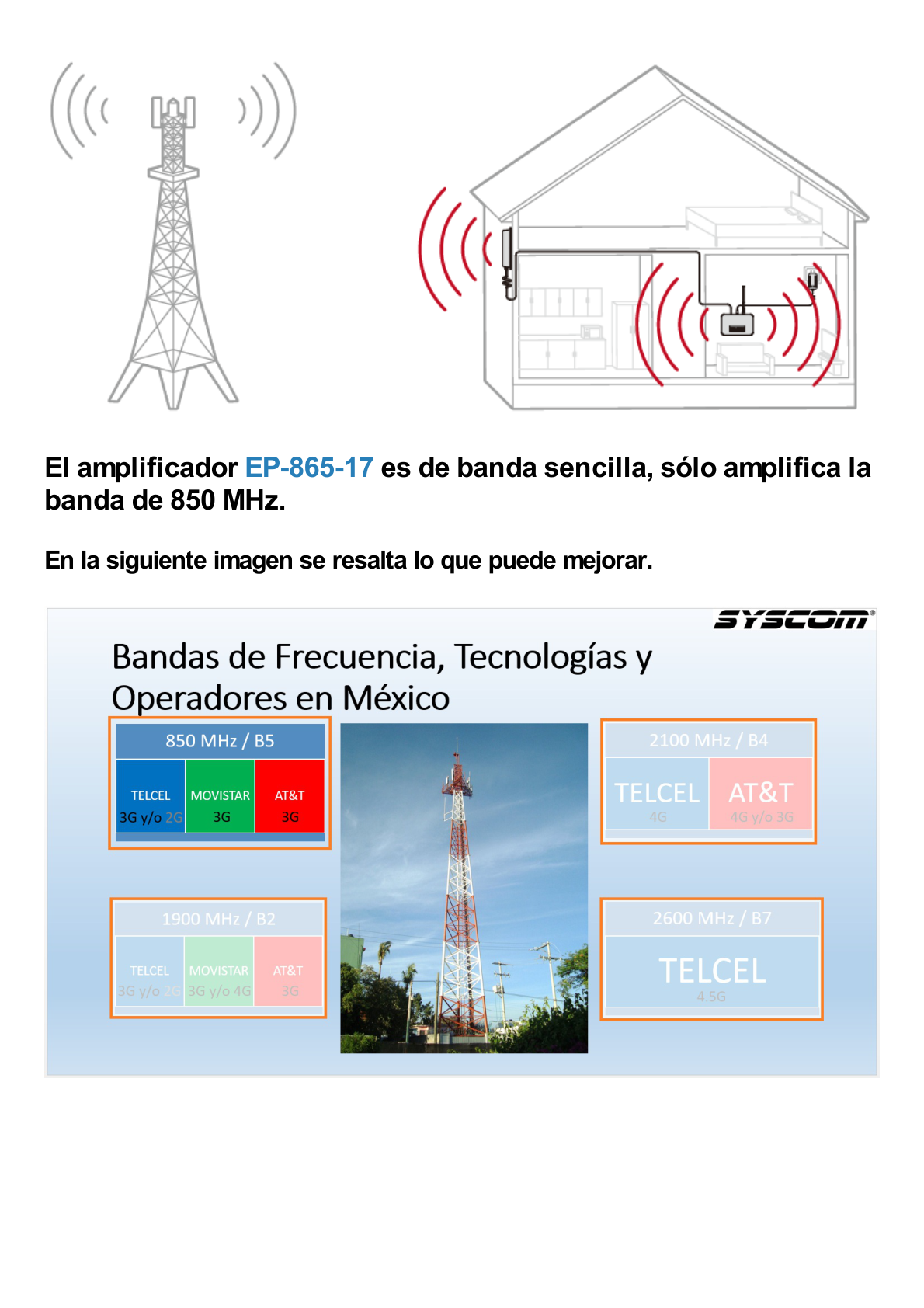 Kit Amplificador de Señal Celular de UNA banda de frecuencia / Mejora las llamadas convencionales / Soporta los datos de las tecnologías 2G y 3G de TELCEL, AT&T y MOVISTAR / Puede cubrir un espacio de hasta 300 m2.