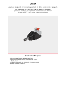 Adaptador tipo Jack de 3.5 mm Macho Polarizado de 12 Vcc con Terminales de Presión.