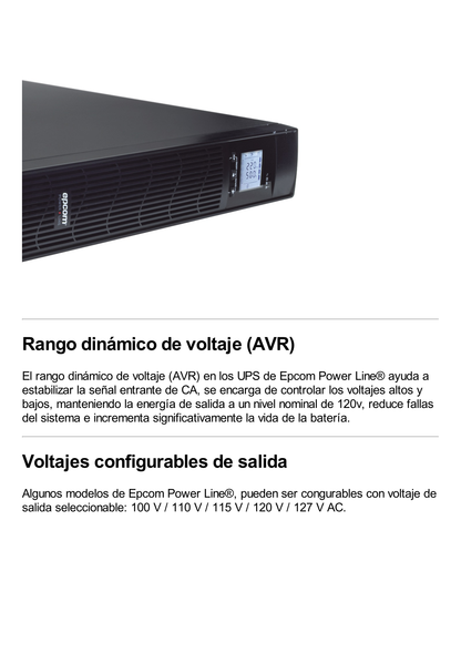 UPS de 1000VA/900W / Topología On-Line Doble Conversión / Entrada y Salida de 120 Vca / Clavija de Entrada NEMA 5-15P / Pantalla LCD Configurable /Formato Rack/Torre