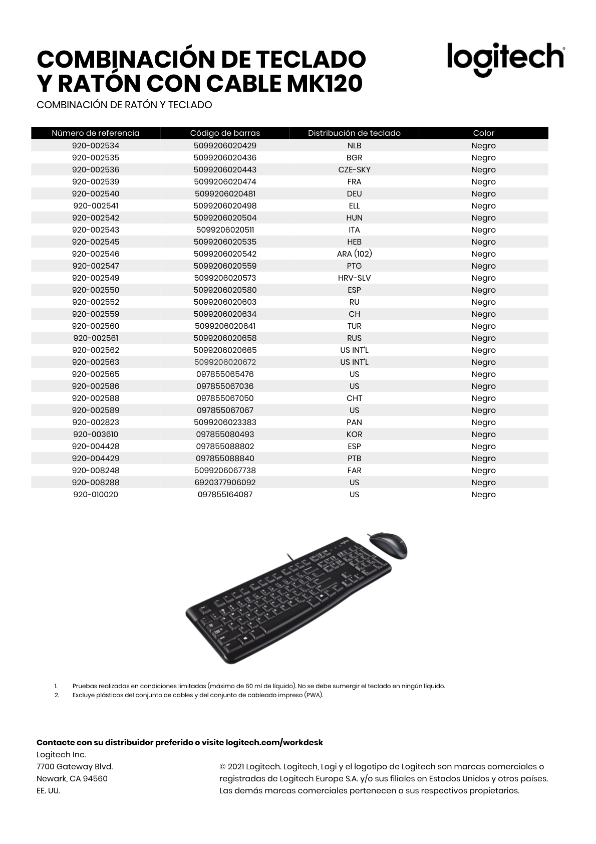 KIT TECLADO Y MOUSE LOGITECH ALAMBRICO USB MK120 NEGRO