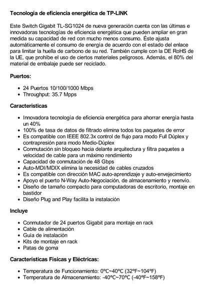 Switch Gigabit no administrable de 24 puertos 10/100/1000 Mbps