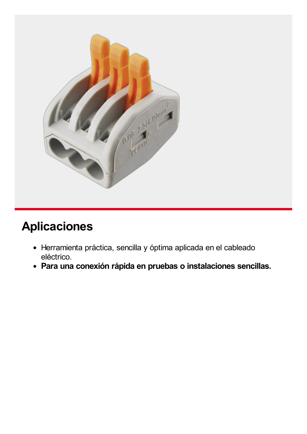 Conector Compacto para 1 Cable de Entrada 2 Cables de Salida / Cables Compatibles 12AWG-28AWG