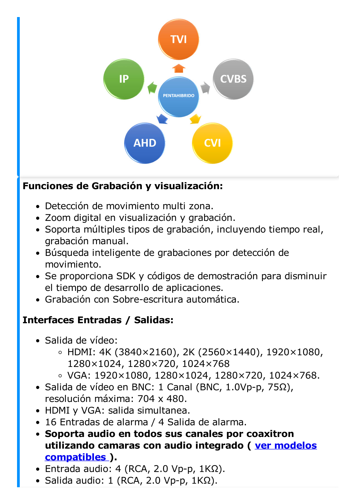 DVR  16 Canales 4K TURBOHD + 16 Canales IP / 8 Megapixel/ Audio por Coaxitron/ 2 Bahías de Disco Duro / 4 Canales de Audio / 16 Entradas de Alarma