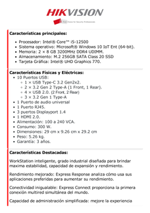 Estación de Trabajo (Workstation) para Monitoreo / 64 Bits / Intel® Core i5 - 12500 / 16 GB RAM / M.2 256 GB / Windows 10 IoT Enterprise / 4 Salidas de Video