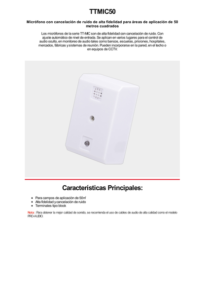 Micrófono con Cancelación de Ruido de Alta Fidelidad / Áreas de Aplicación de 50 Metros Cuadrados / Uso en Interior