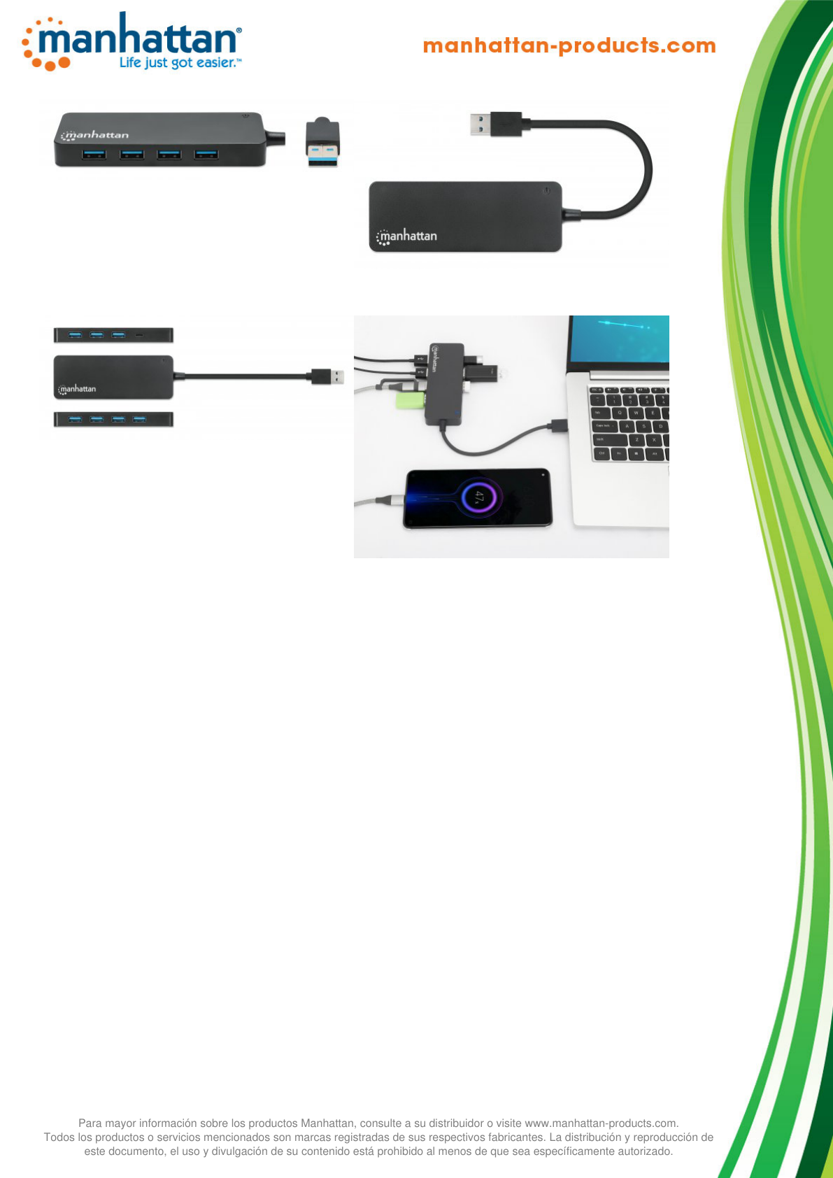 Hub USB Manhattan V3.2 7 Puertos A Sin Fuente 5Gbps