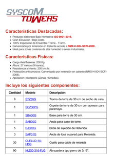 Kit de Torre Arriostrada de Techo de 27 m con Tramo STZ30G Galvanizada por Inmersión en Caliente (No incluye retenida).