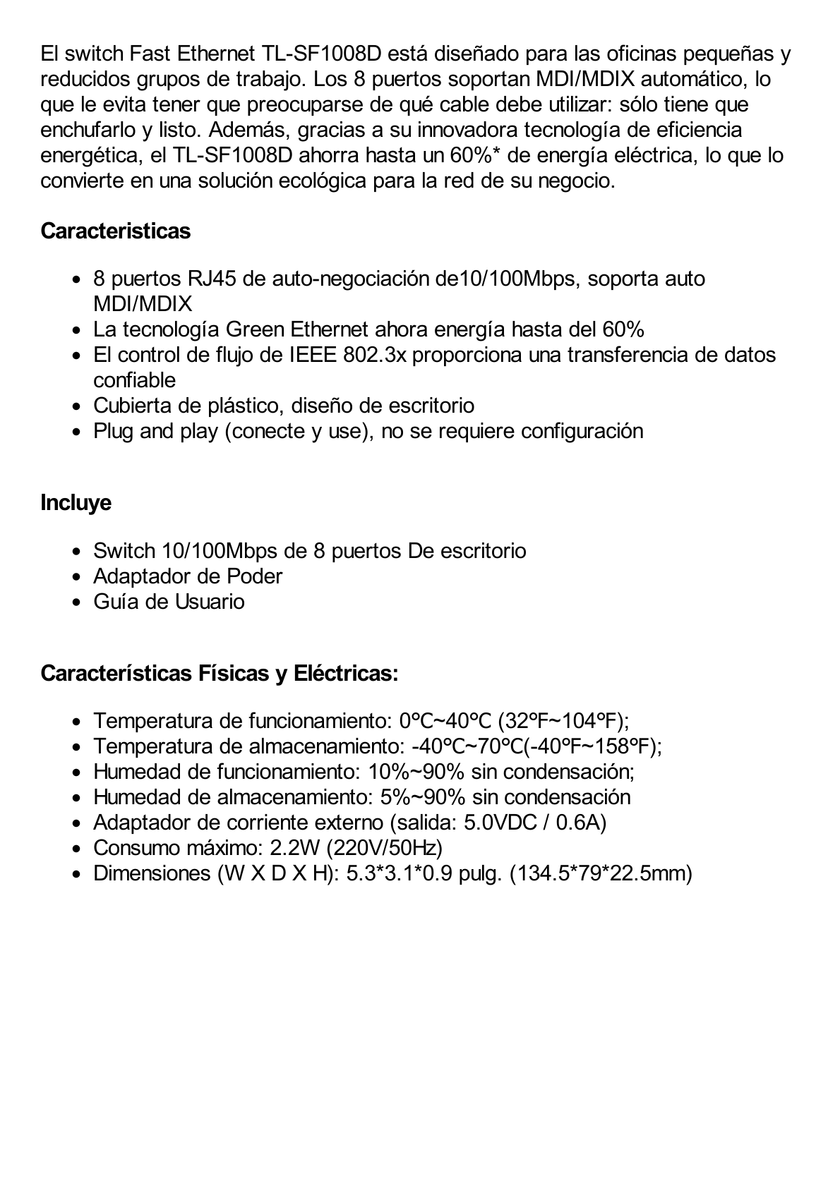 Switch de escritorio 8 puertos 10/100 Mbps