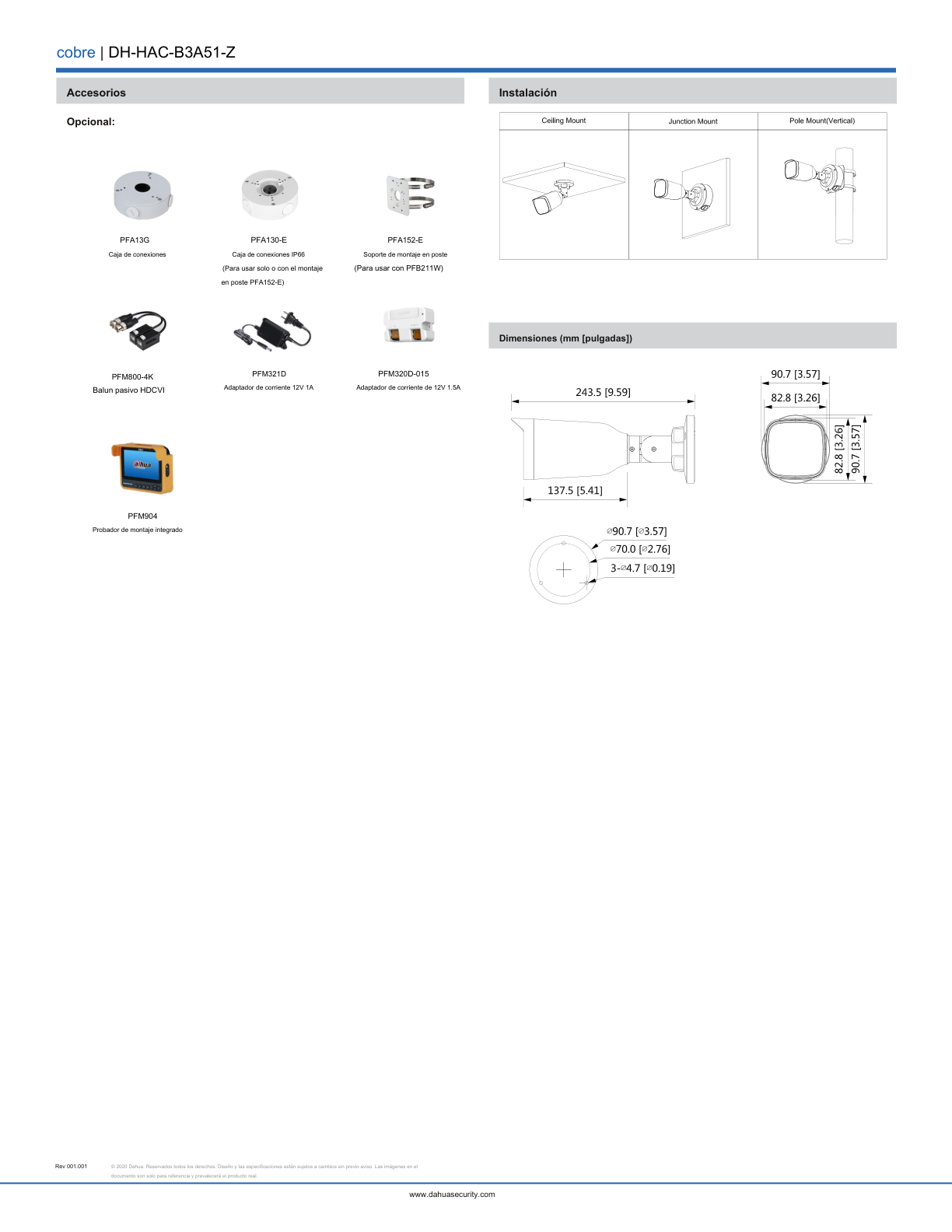 Camara Dahua HAC-B3A51N-Z bullet 5mpx lente 2.7 a 12 mm IR 40 m metalica exterior IP67