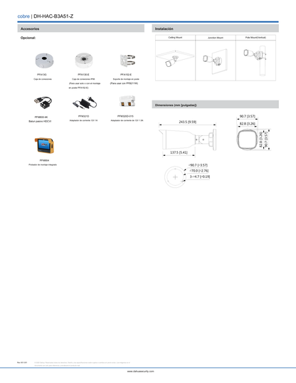 Camara Dahua HAC-B3A51N-Z bullet 5mpx lente 2.7 a 12 mm IR 40 m metalica exterior IP67