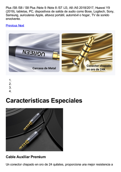 Cable Auxiliar de 3.5mm / Cable Audio Estéreo / Núcleo de Alambre de Cobre Esmaltado / Carcasa de Aluminio Azul + Nylon Trenzado /  Soporta Micrófono / 2 Metros