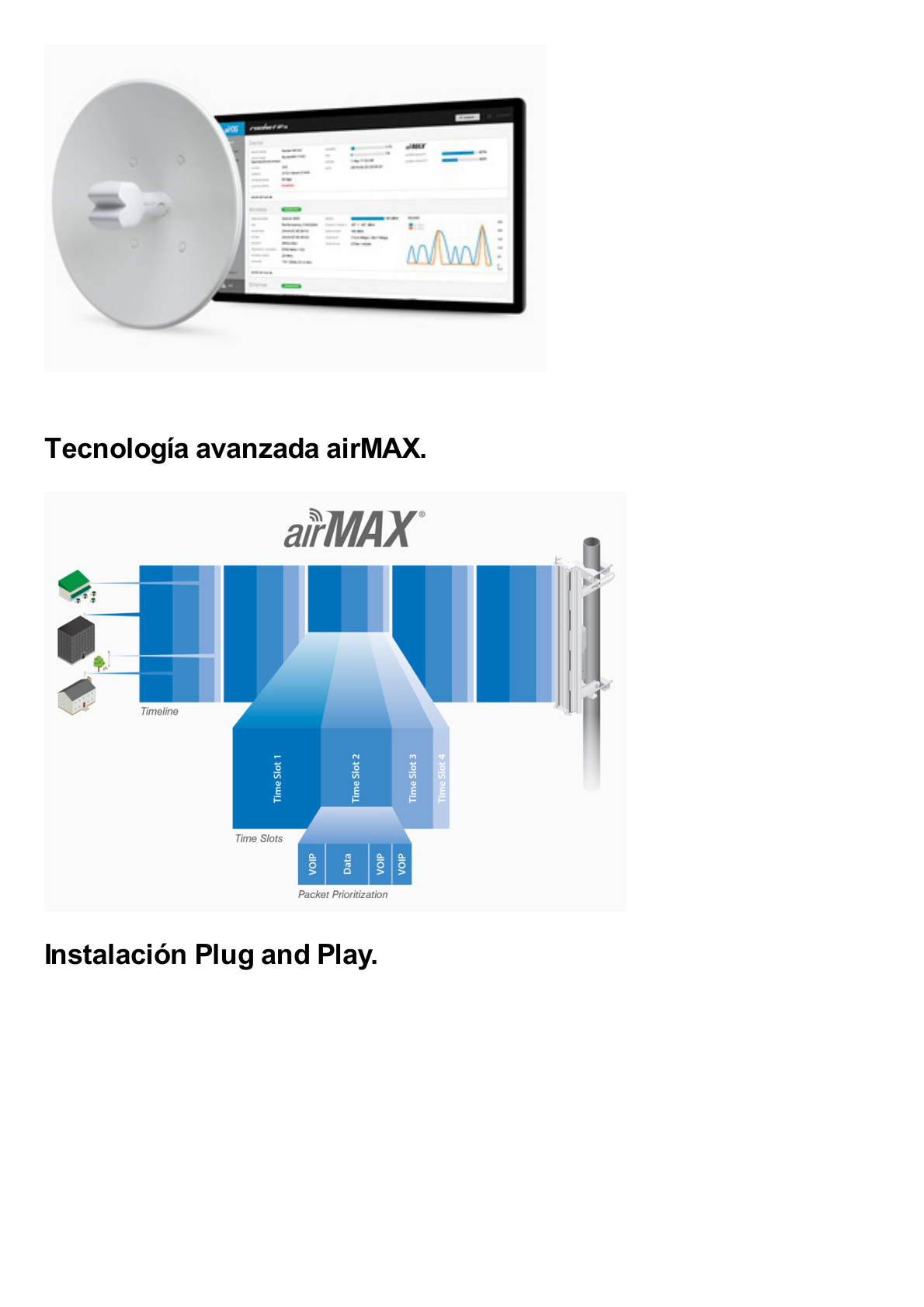 PowerBeam airMAX M2, hasta 150 Mbps, frecuencia 2 GHz (2405 - 2475 MHz) con antena tipo plato de 18 dBi