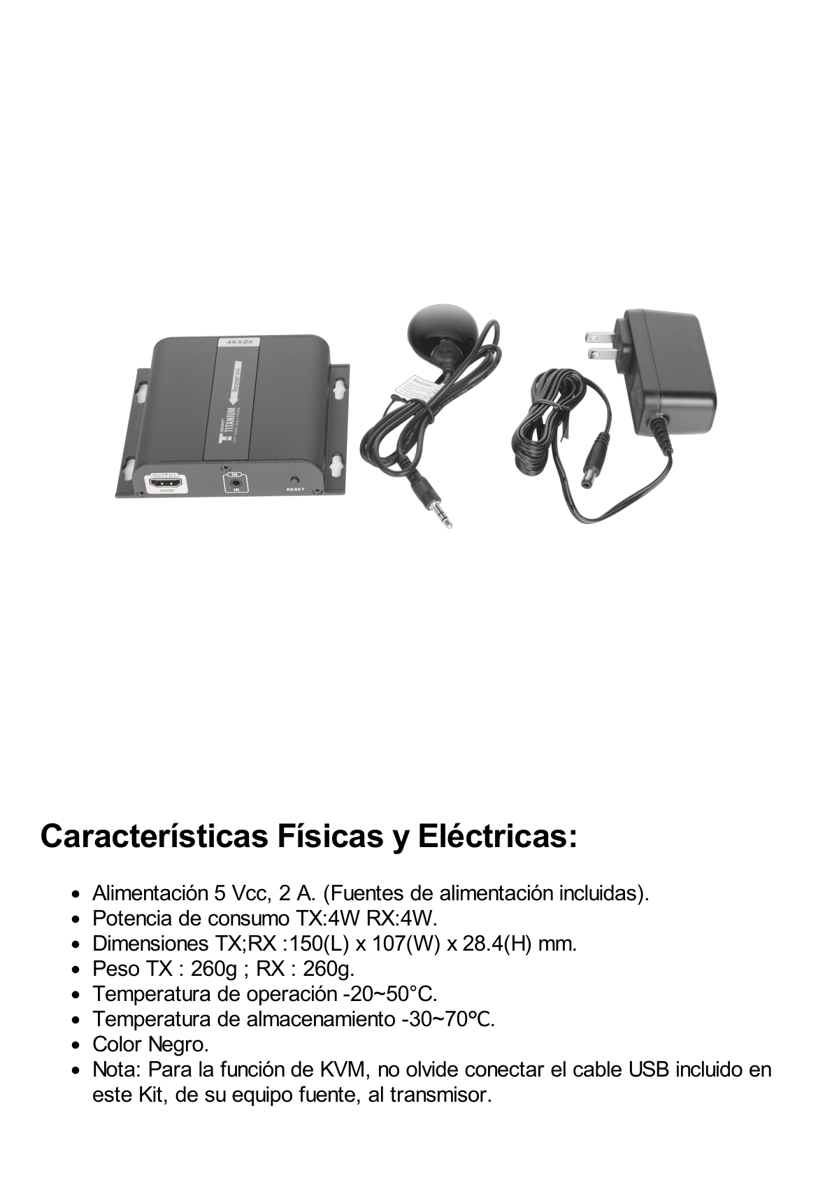 Receptor Compatible para Kits TT683-4.0 / Resolución 4K@30Hz / Cat 5e/6 / Distancia de 120 m / Control IR /  Soporta HDbitT/ Compatible con Switch Gigabit.