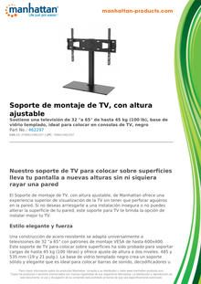 Soporte Manhattan Para TV 32 a 65 en Mesa 45Kg Altura Ajustable Base de Vidrio