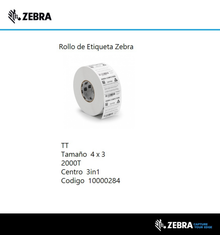 Etiqueta Zebra TT Transferencia Termica 4in X3in  Z-Perform 2000T Centro 3in 1 Rollo 10000284