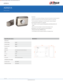 Cerradura Dahua DHI-ASF601A electrica inteligente con cierre automatico 12 vdc bidireccional (izquierda o derecha) compartble con videoporteros y controles de acceso