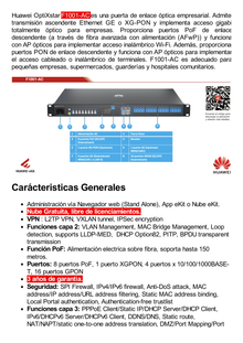 HUAWEI MiniFTTO - Gateway Óptico / 4 puertos GE (WAN/LAN) + 1 puerto XGPON (SC/UPC) + 8 puertos PoF (XC/UPC) + 16 puertos GPON(SC/UPC) /  VPN / VLANs /  Wi-Fi Roaming / Firewall / Administración Nube