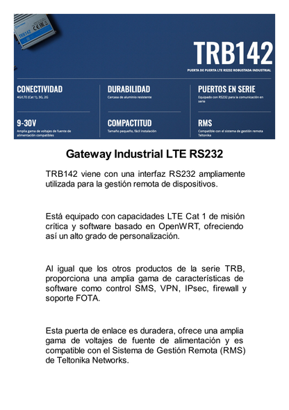 Gateway Industrial LTE 4G a Puerto Serial RS232