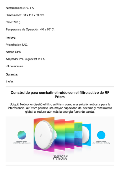 Radio Estación Base airMAX AC hasta 500 Mbps, 5 GHz (5150 - 5875 MHz) con tecnología airPrism, la antena se vende por separado