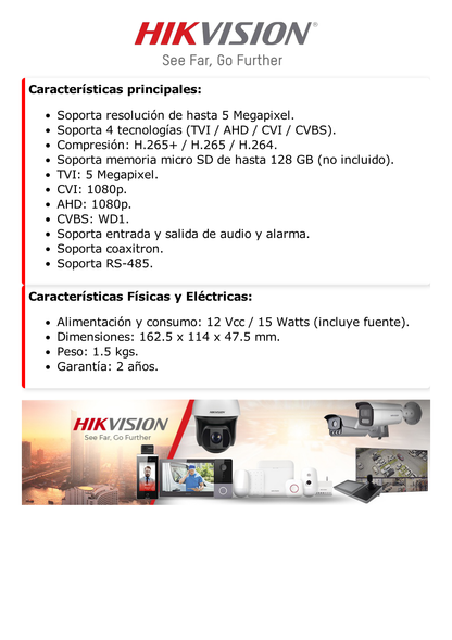 Codificador de Vídeo (Encoder) TURBOHD 5 Megapixel / H.265+ / RS-485 / TVI-AHD-CVI-CVBS / Soporta PTZ Coaxitron