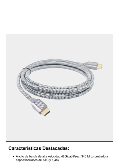 Cable HDMI de Alta Resolución en 8K / Versión 2.1 / 3 Metros de Longitud (9.84 ft) / Recomendado para Audio eARC / Dolby Atmos