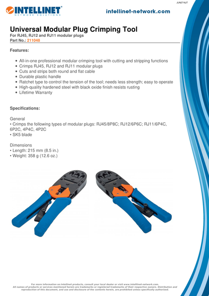 PINZA PARA CRIMPEAR INTELLINET RJ11/RJ12/RJ45