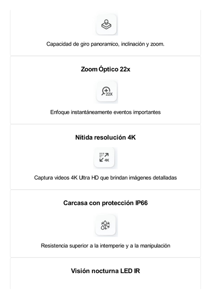 UniFi Protect G4 PTZ cámara de giro, inclinación y zoom de alto rendimiento con transmisión de video 4K, 24 FPS, zoom óptico 22x y visión nocturna LED IR adaptativa.