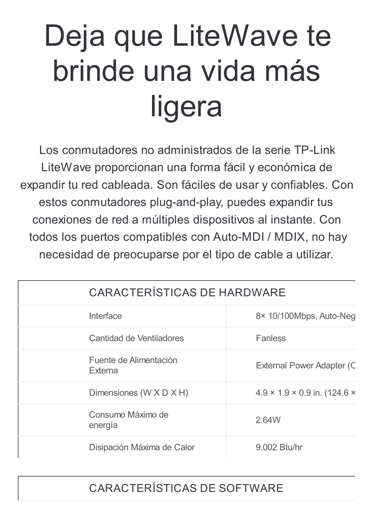 Switch para escritorio 8 puertos 10/100Mbps