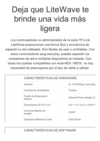 Switch para escritorio 8 puertos 10/100Mbps