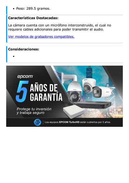 AUDIO POR COAXITRON / Domo TURBOHD 2 Megapixel (1080p) / Gran Angular 106° / Lente 2.8 mm / 20 mts IR EXIR / Exterior IP66 / 4 Tecnologías / dWDR / Metal