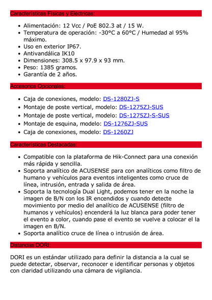 [Dual Light + 2 Micrófonos Integrados] Bala IP 2 Megapixel / Lente Mot. 2.8 a 12 mm / 60 mts Luz Blanca + 60 mts IR / ACUSENSE / Exterior IP67 / IK10 / WDR 120 dB / PoE+ / ONVIF / Alarmas I/O / Micro SD / Metal / ACUSEARCH