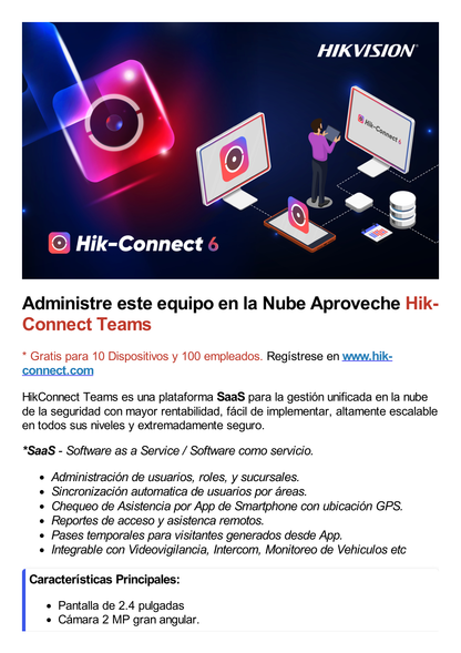 Terminal Min Moe WiFi Administrable por Smartphone o Nube /  Acceso y Asistencia /  Huella, Facial y Tarjetas MIFARE /  500 rostros y 1,000 Huellas y Tarjetas / Detección de Cubrebocas / HikConnect