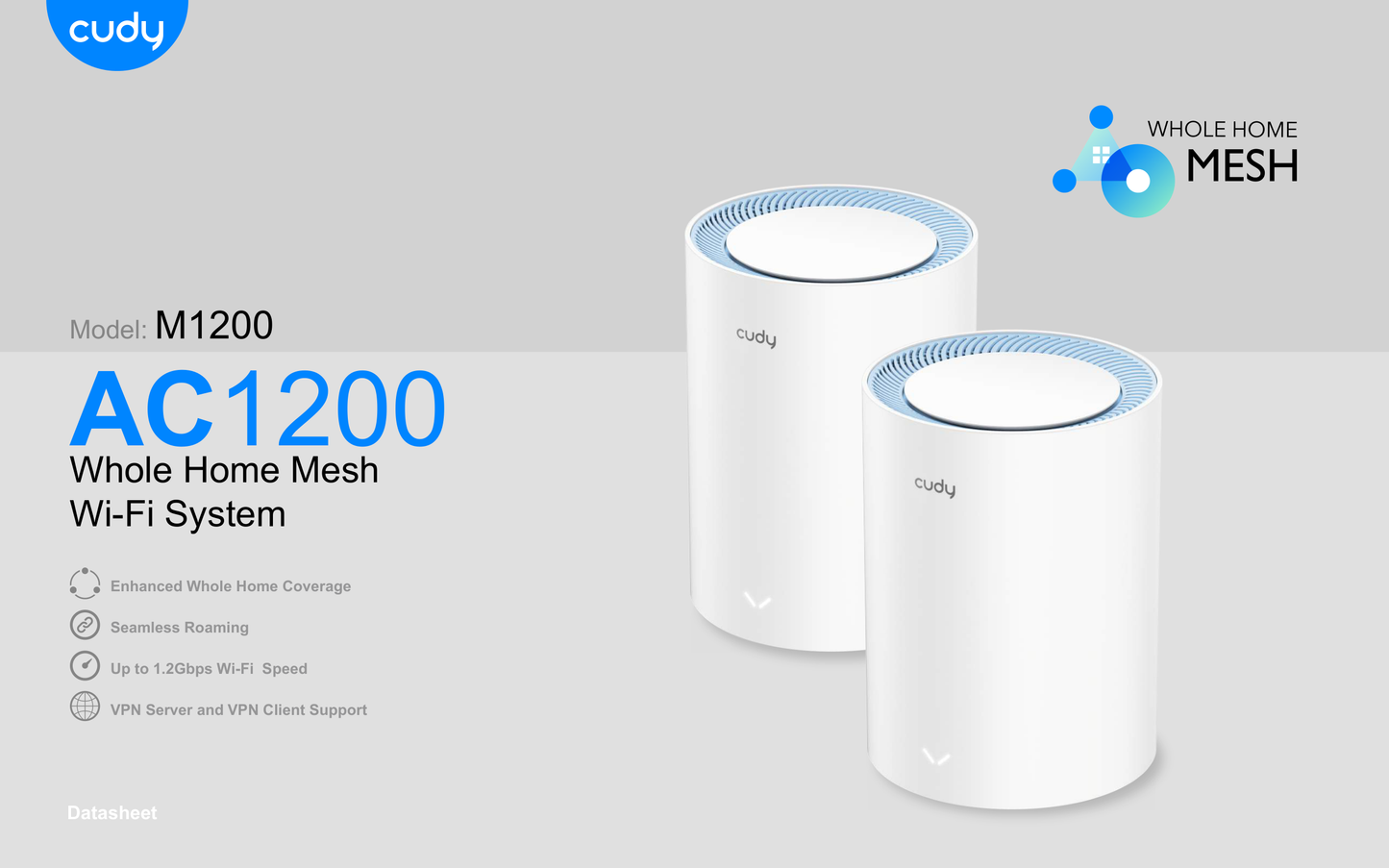 Sistema Mesh Cudy M1200 (2 piezas) Wi-Fi AC1200 (2 puertos ethernet 10/100 por pieza) seamless roaming